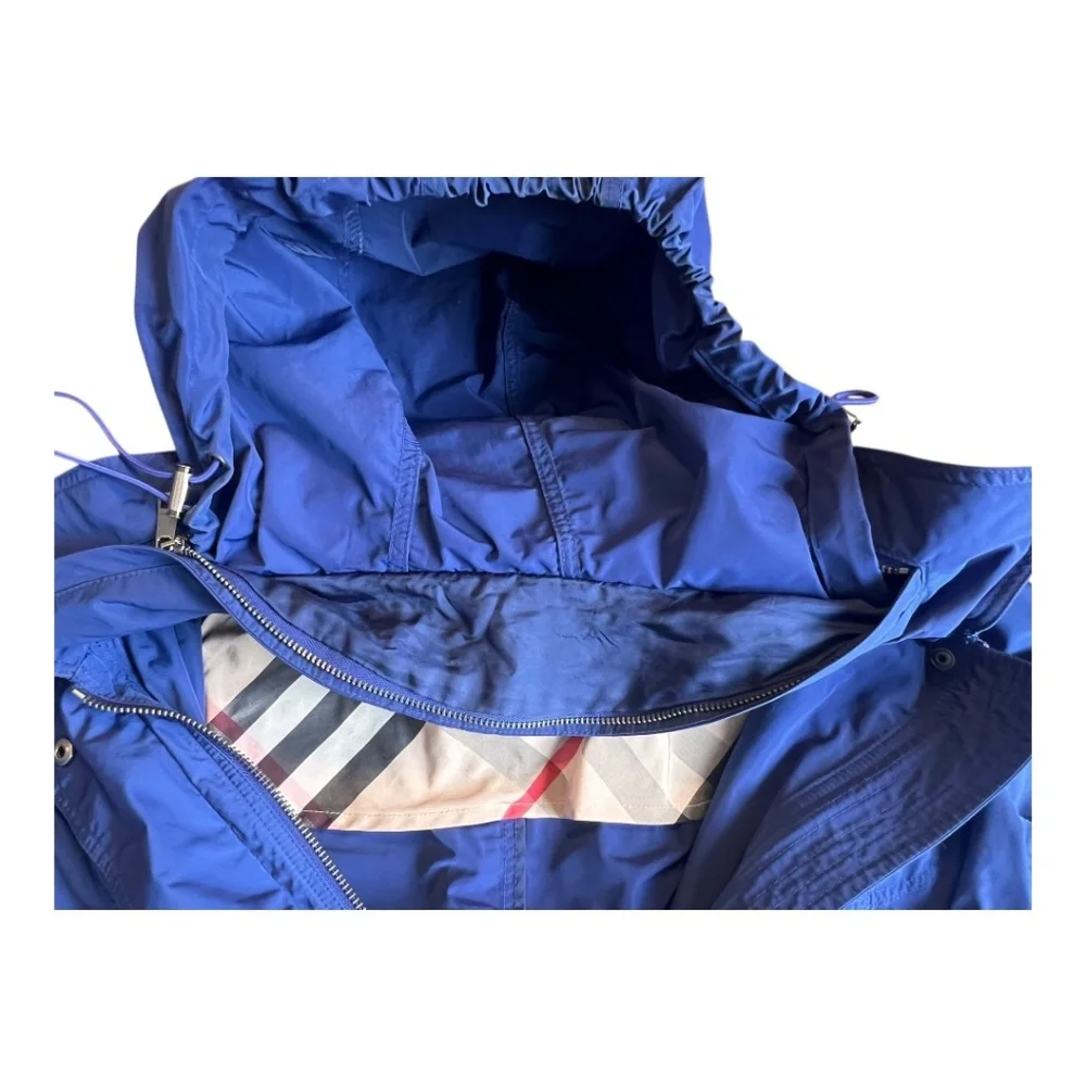 Burberry Brit Royal Blue Trench Coat Zip-In Hood Belted Women’s Size 8 - Picture 7 of 16